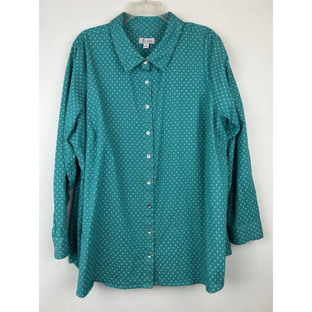 D&Co Denim Co 3X Shirt Button Front Blue Plus Tunic Top Casual Fall Autumn Read